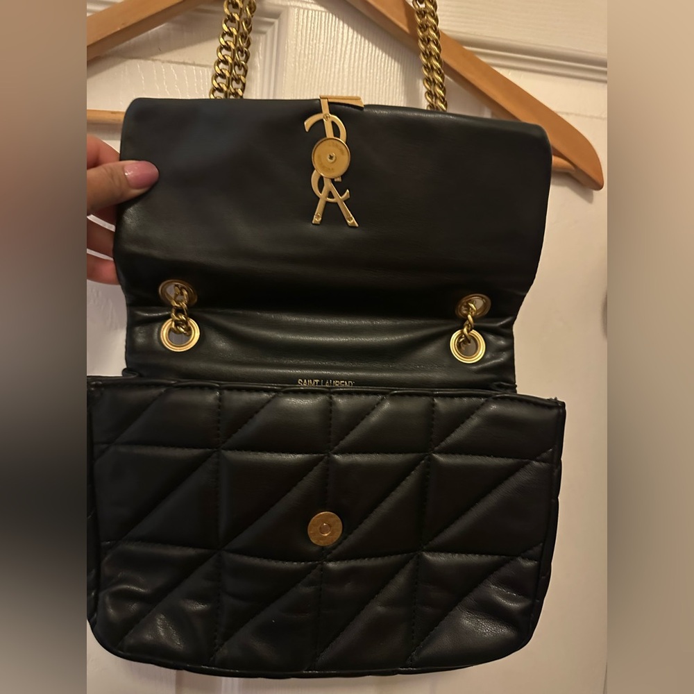 Designer inspired Black Quilted Shoulder Bag with Gold Chain - Picture 2 of 4
